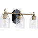 Council 3 Light 20.5 inch Flat Black/Satin Brass Vanity Light Wall Light in Clear Swirl Textured Glass