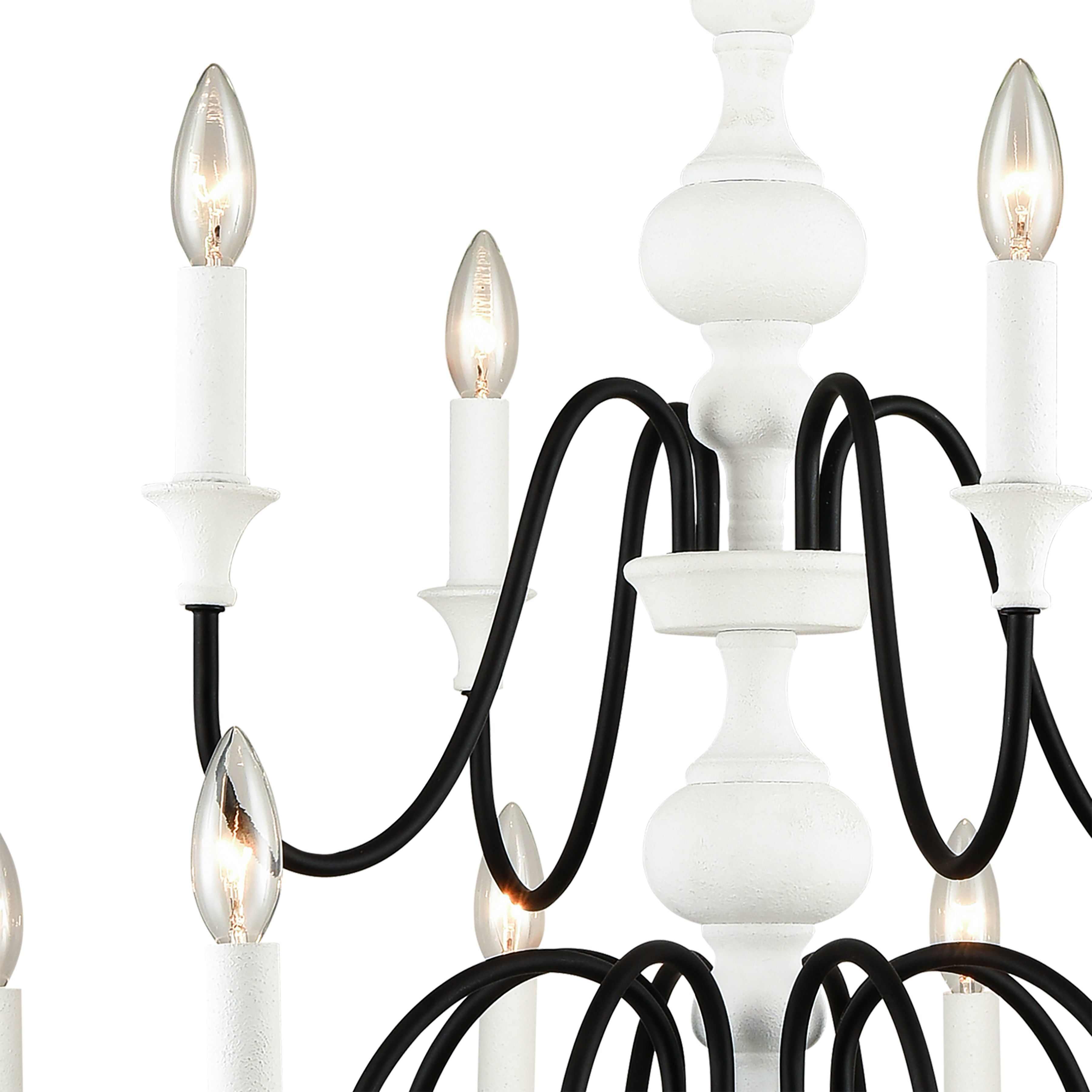 Val de Loire 12 Light 36 inch Textured White with Black Chandelier Ceiling Light