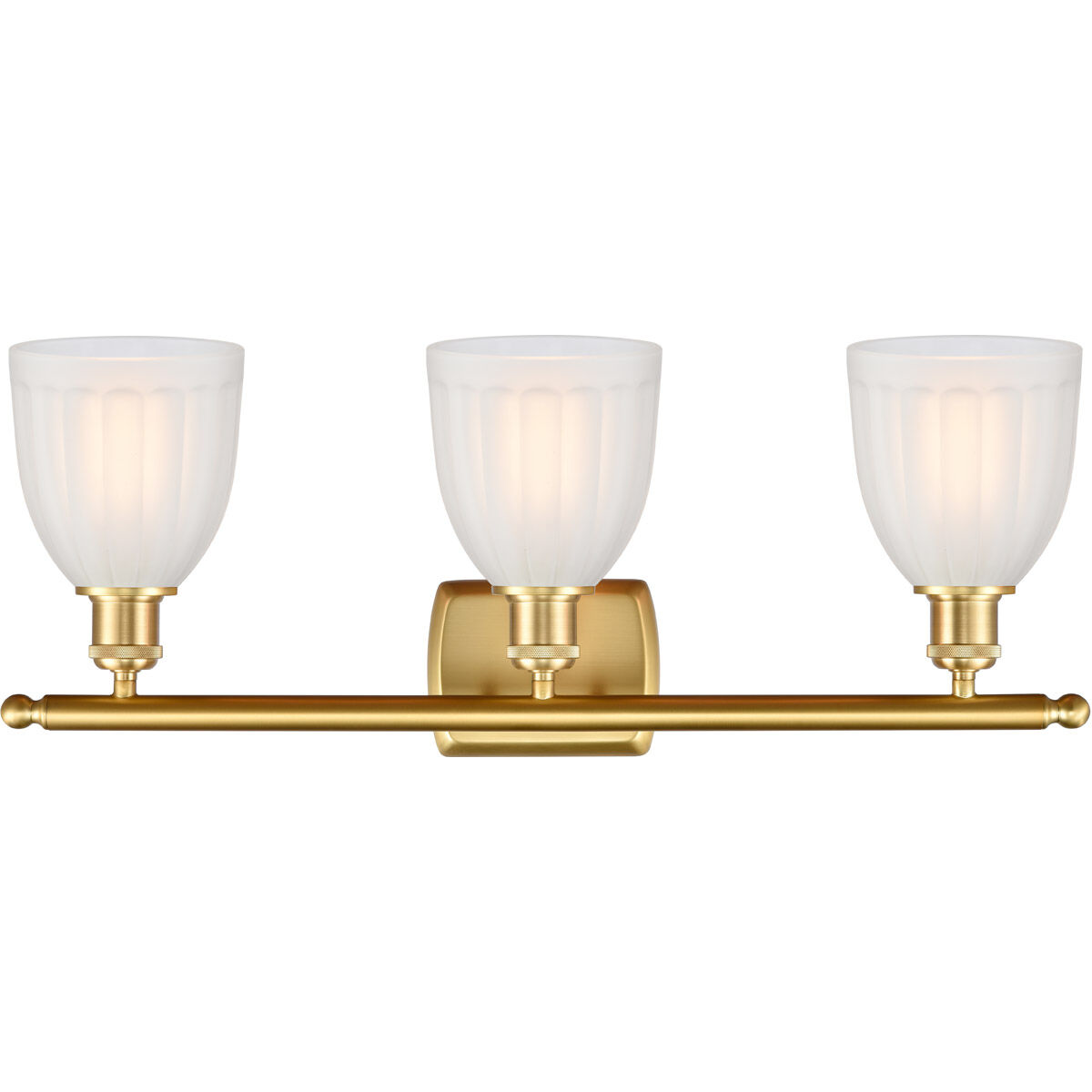 Ballston Brookfield 3 Light 26 inch Satin Gold Bath Vanity Light Wall Light in White Glass, Ballston
