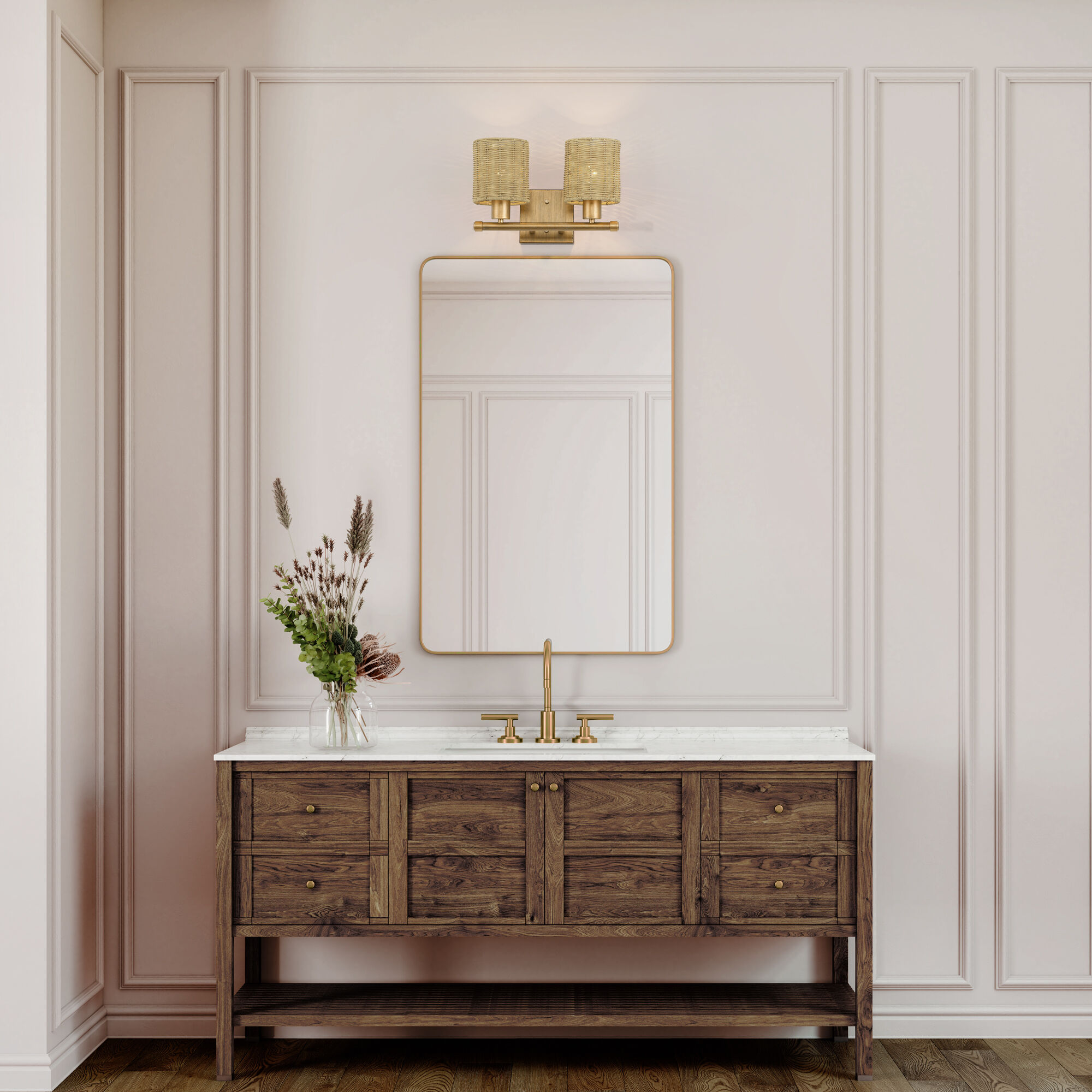 Weavington 2 Light 14 inch Antique Gold Leaf Vanity Wall Sconce Wall Light