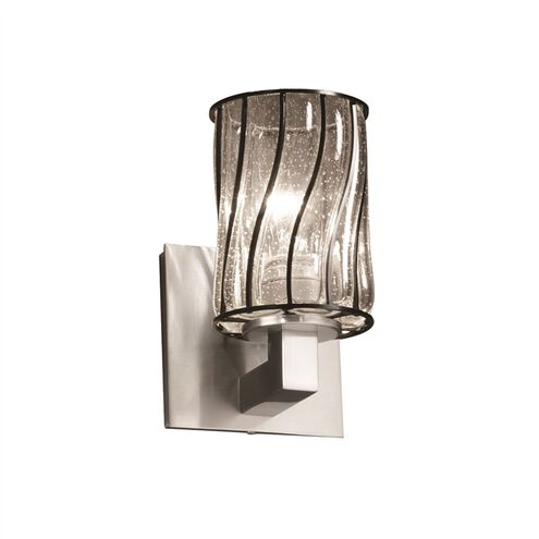 Wire Glass 1 Light 4.75 inch Brushed Nickel Wall Sconce Wall Light in Swirl with Clear Bubbles, Cylinder with Flat Rim, Incandescent