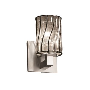 Wire Glass 1 Light 5 inch Brushed Nickel Wall Sconce Wall Light in Swirl with Clear Bubbles, Cylinder with Flat Rim