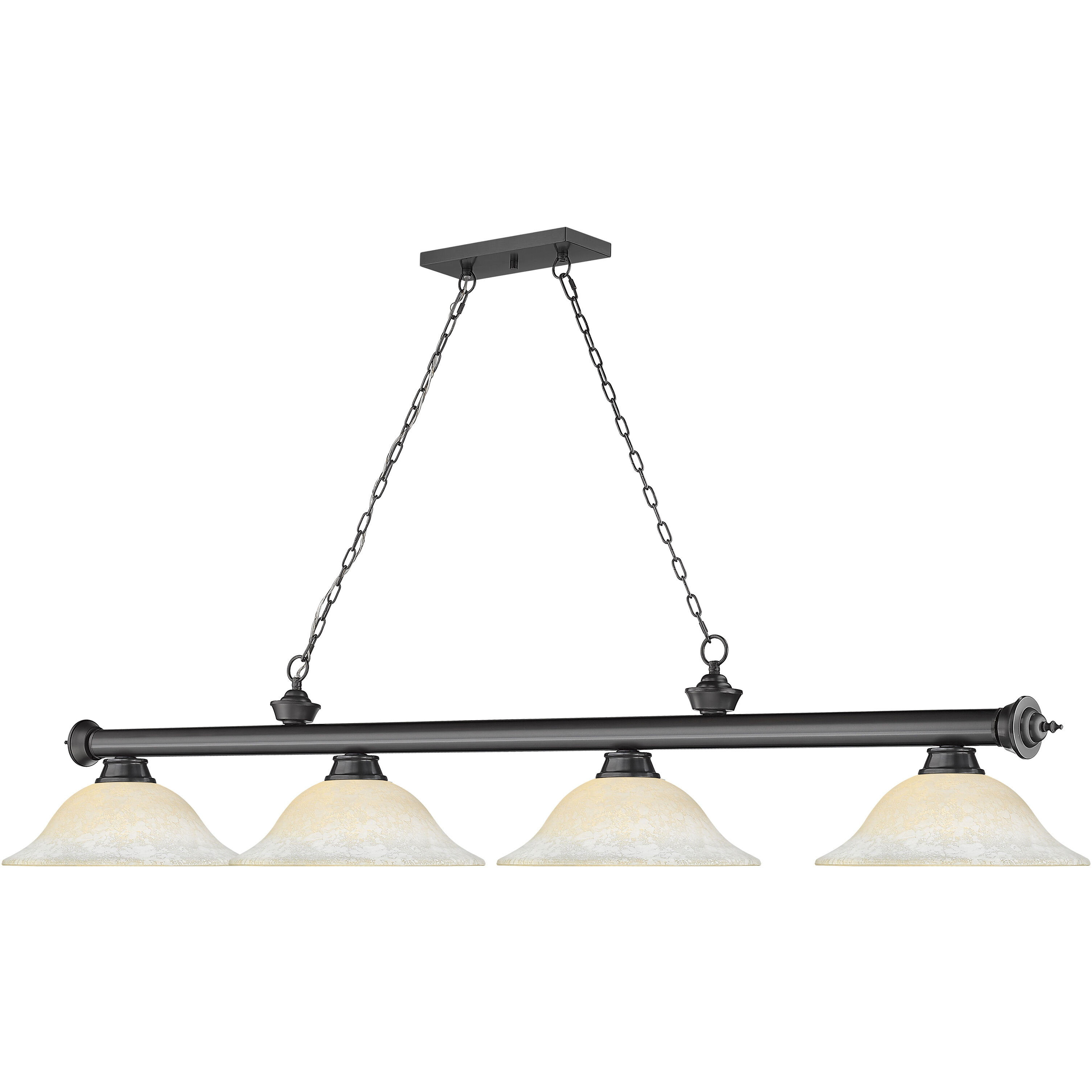 Cordon 4 Light 81.75 inch Bronze Plate Billiard Ceiling Light in White Mottle Glass