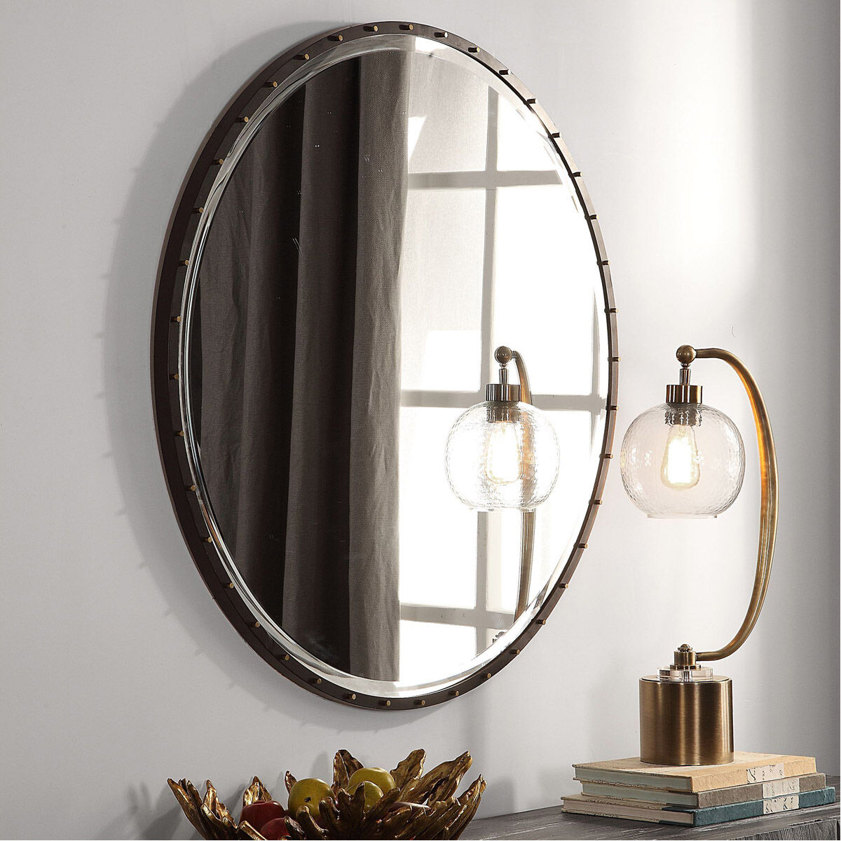 Uttermost 09456 Benedo 42 X 42 inch Rustic Black Wall Mirror