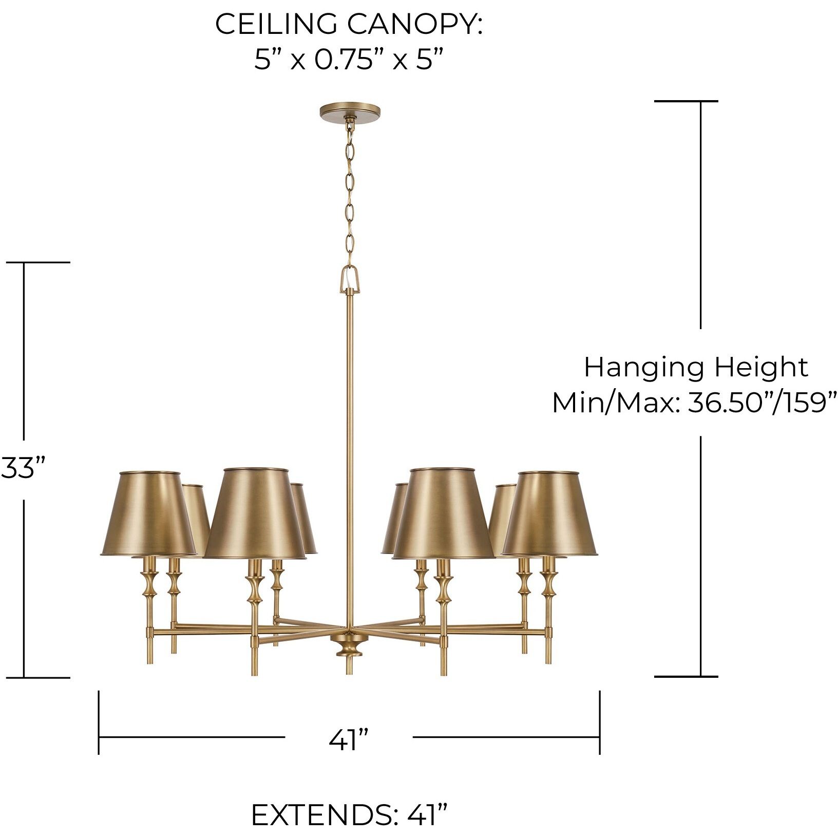 Whitney 8 Light 41 inch Aged Brass Chandelier Ceiling Light