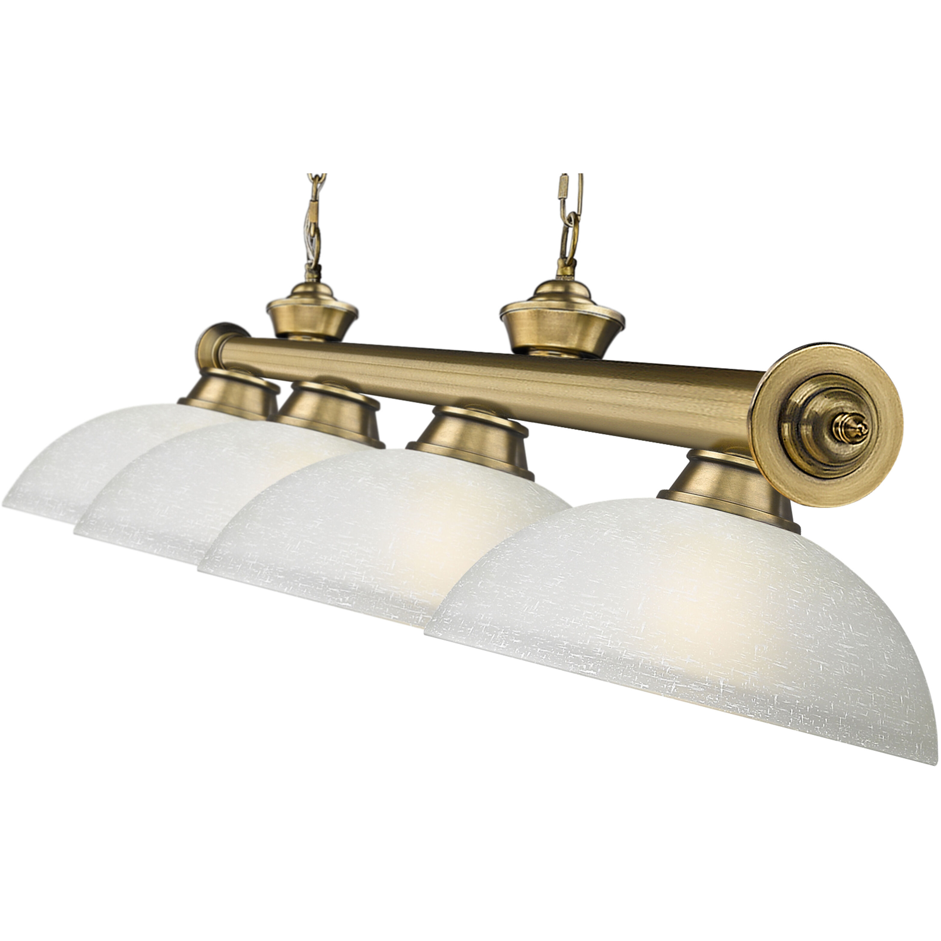 Cordon 4 Light 81.25 inch Rubbed Brass Billiard Ceiling Light in White Linen Glass
