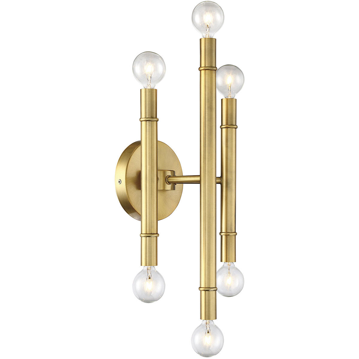 Mid-Century Modern 6 Light 7 inch Natural Brass Wall Sconce Wall Light