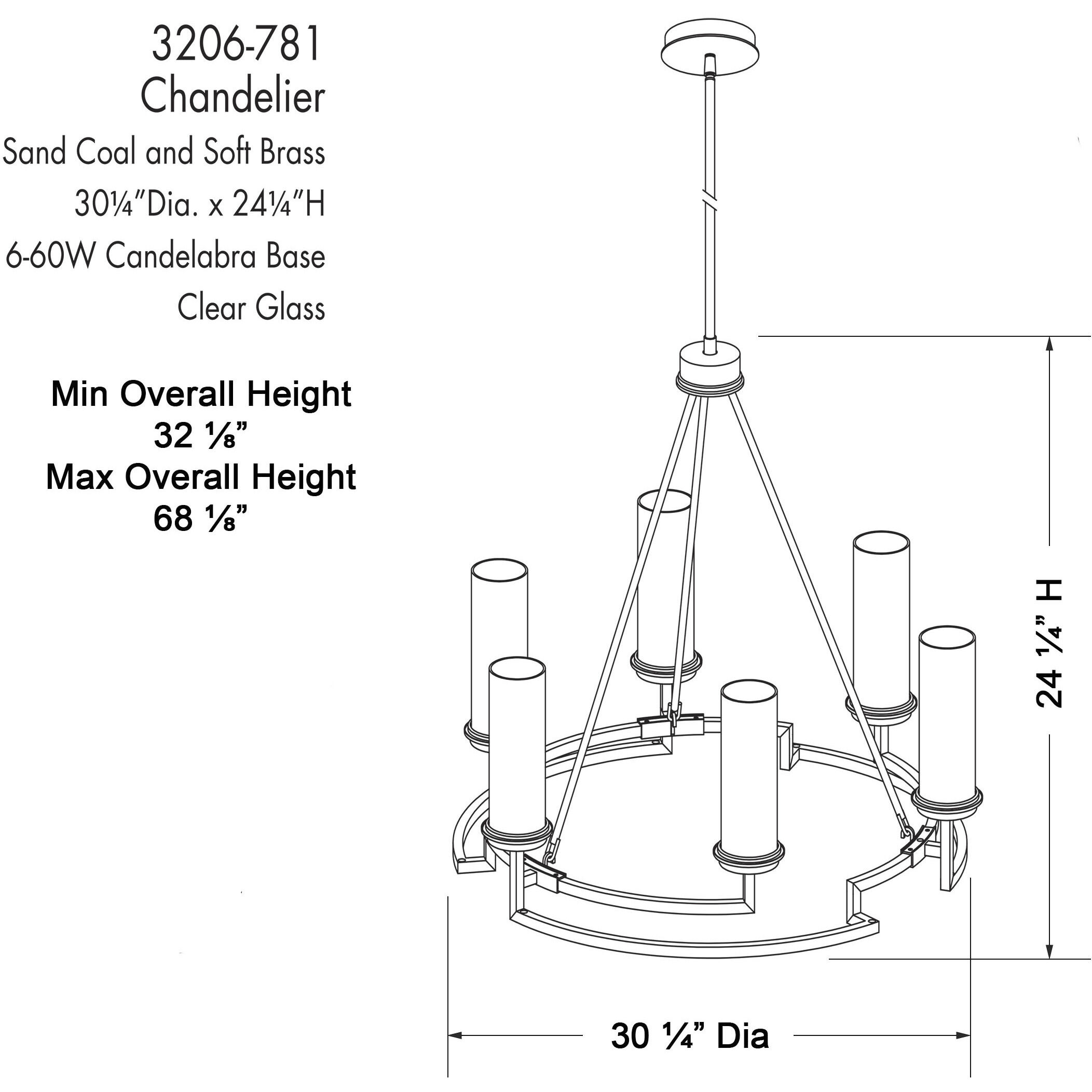 Hillstone 6 Light 30.25 inch Soft Brass And Sand Coal Chandelier Ceiling Light