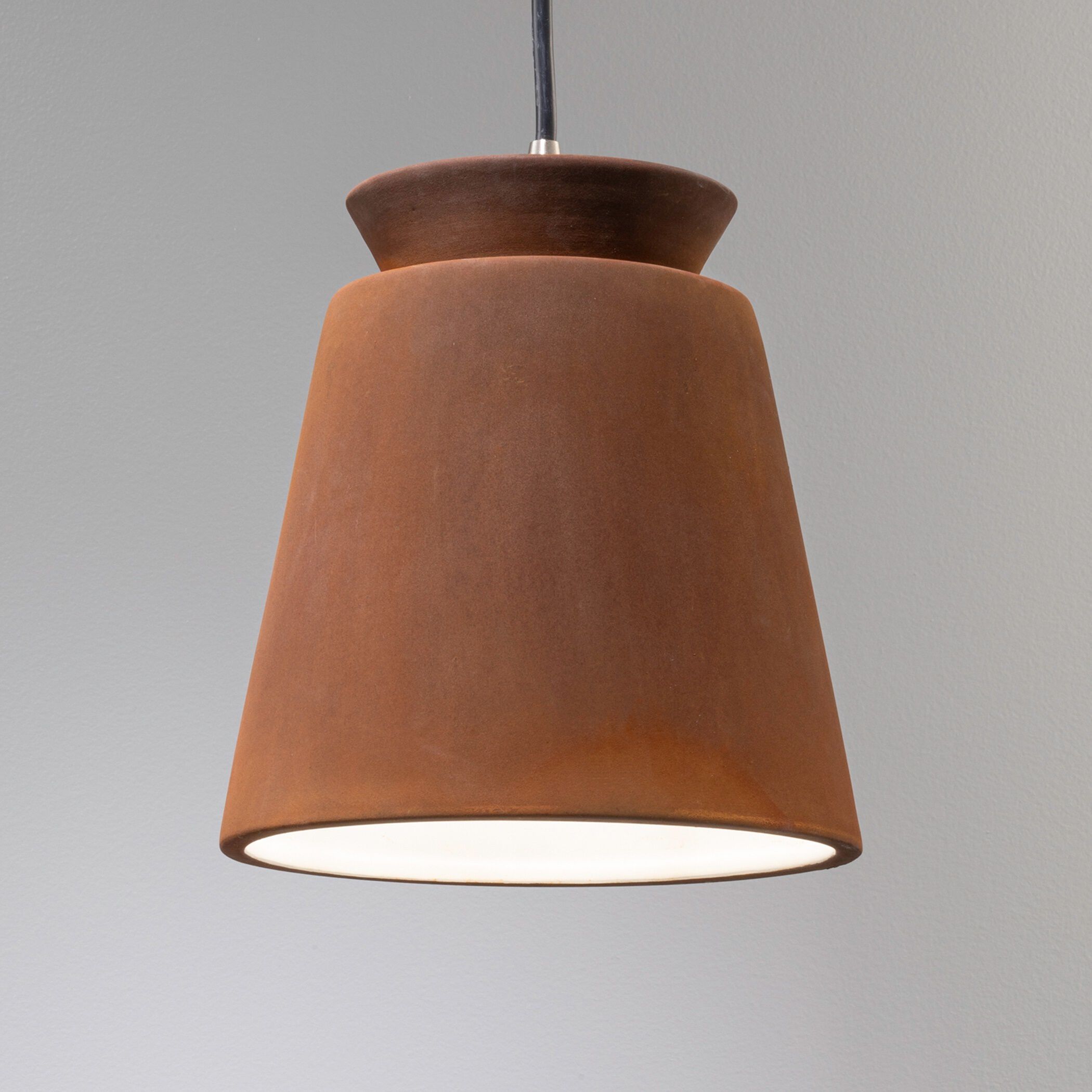 Radiance Collection - Trapezoid Pendant Ceiling Light in Brushed Nickel, Black Cord, Replaceable Bulb, Real Rust, Form+Finish+Function