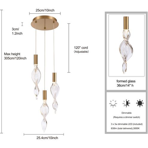 Aurora LED 10 inch Natural Brass Pendant Ceiling Light, Converts to Flush Mount
