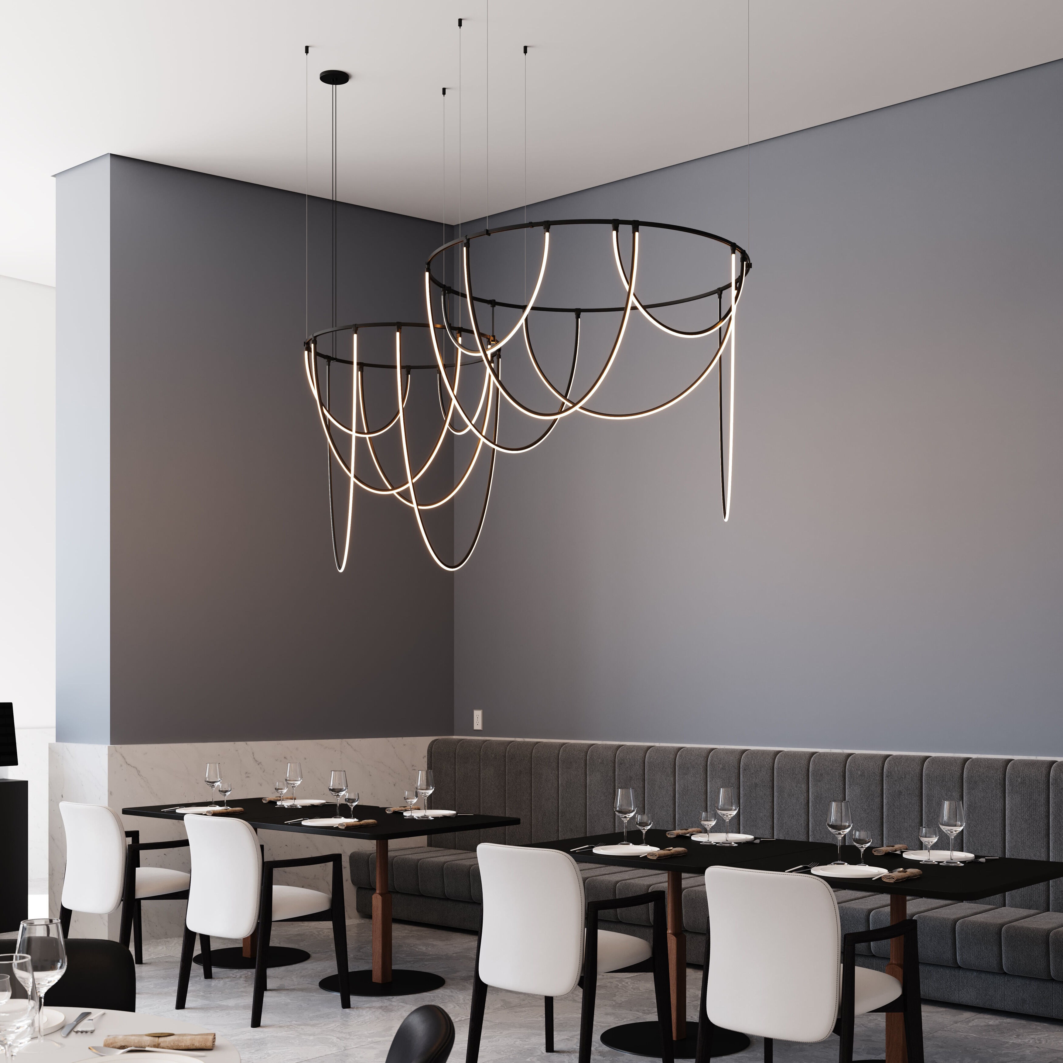 Suspenders LED 82 inch Satin Black and Frosted Chandelier Ceiling Light