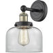 Bell Sconce Wall Light in Black Antique Brass, Clear