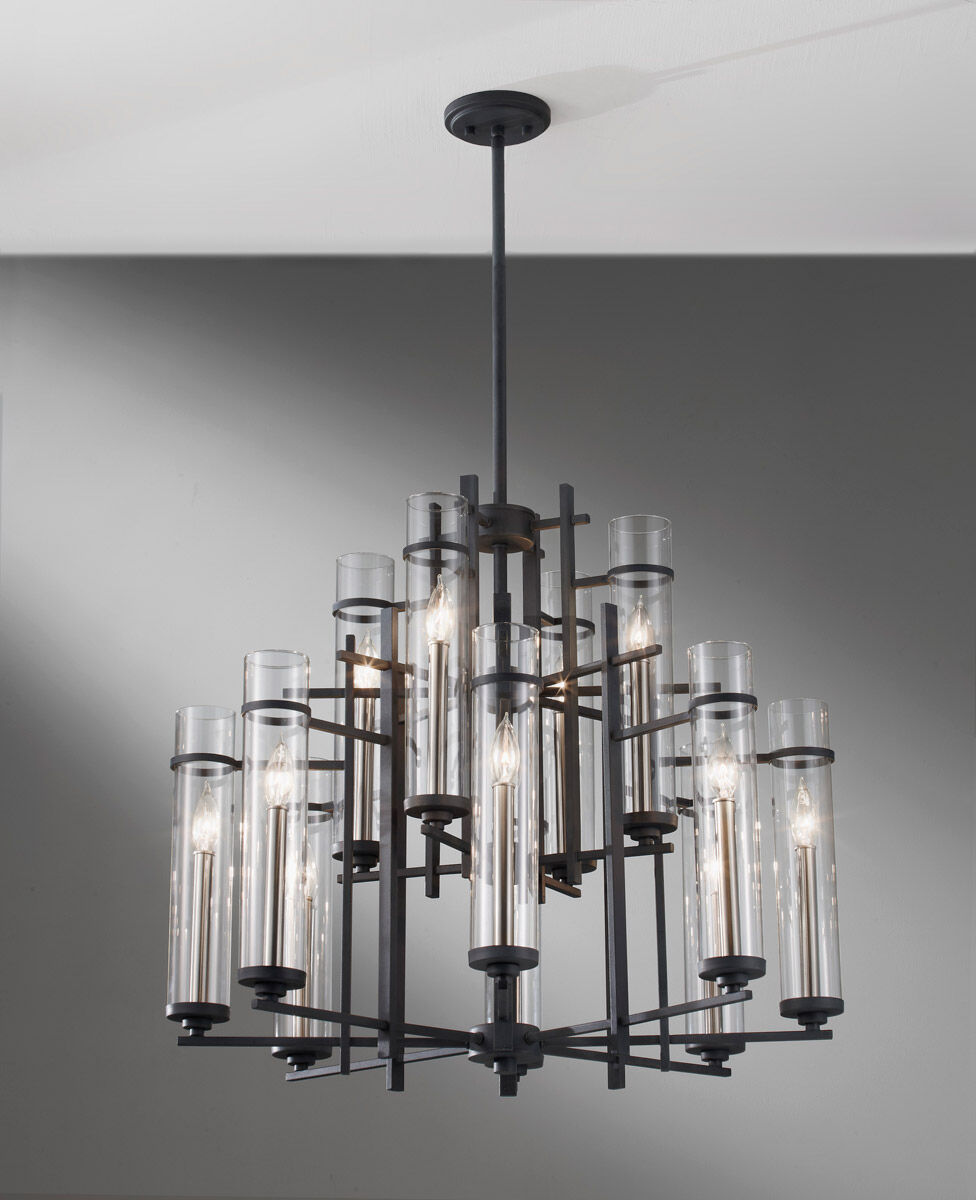 Ethan 12 Light 30 inch Antique Forged Iron Brushed Steel Chandelier Ceiling Light Extra Large