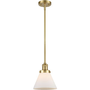 Franklin Restoration Cone 1 Light 8 inch Satin Gold Mini Pendant Ceiling Light in Incandescent, Matte White, Franklin Restoration