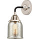 Nouveau 2 Small Bell LED 5 inch Black Polished Nickel Sconce Wall Light in Silver Plated Mercury Glass