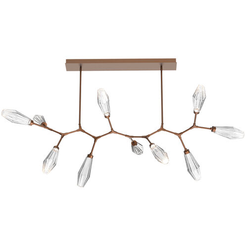 Aalto LED Burnished Bronze Linear Pendant Ceiling Light in Optic Rib Clear, 2700K LED, Branch