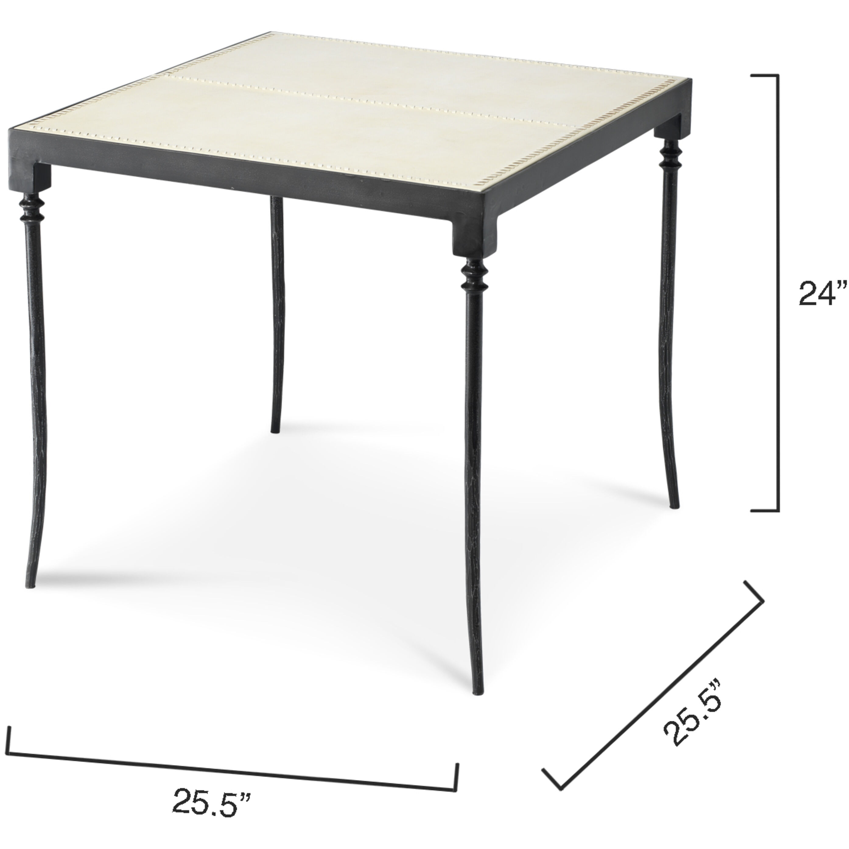 Nevado 26 X 26 inch Off White Leather & Black Forged Iron Side Table