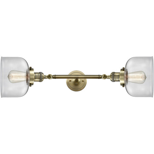 Franklin Restoration Large Bell 2 Light 8 inch Antique Brass Bath Vanity Light Wall Light in Incandescent, Clear Glass, Franklin Restoration
