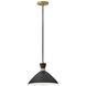 Simon LED 13 inch Black with Heritage Brass accents Pendant Ceiling Light, Semi-Flush Mount