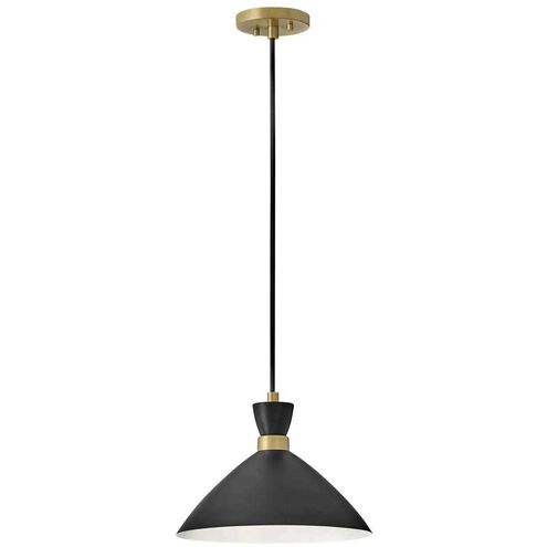 Simon LED 13 inch Black with Heritage Brass accents Pendant Ceiling Light, Semi-Flush Mount