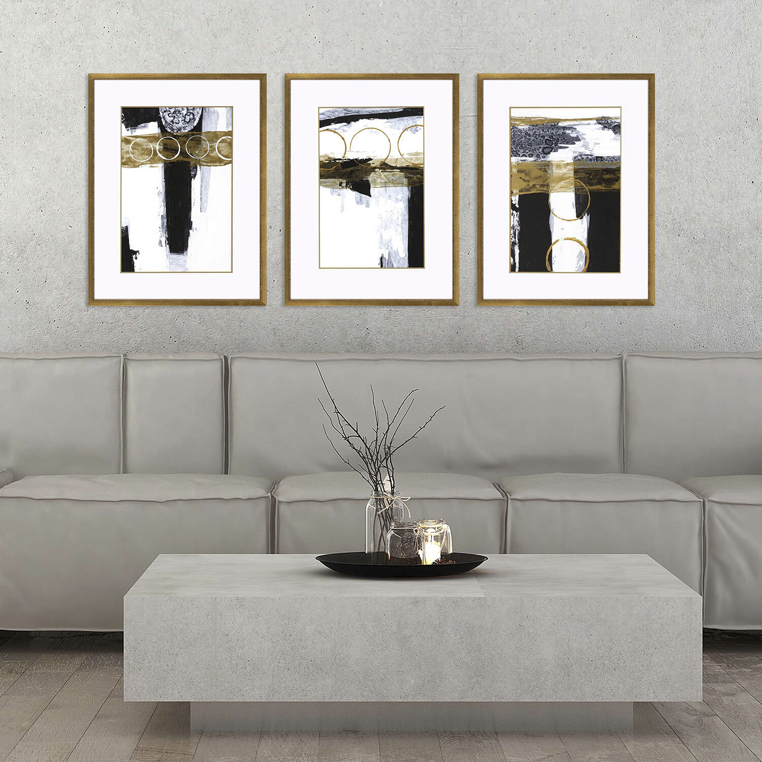 Neo Moderne White and Metallic and Brown Framed Art, The Studio