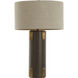 Bronx 29 inch Brushed Antique Brass and Dark Brown Leather with Beige Linen Table Lamp Portable Light