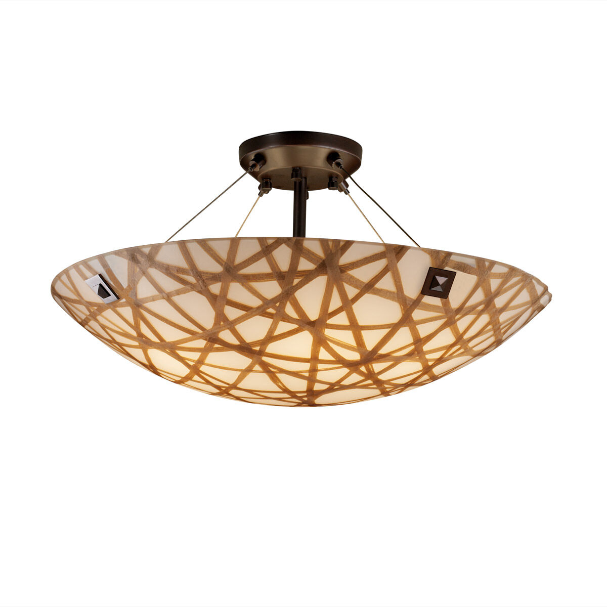 Finials LED 27 inch Dark Bronze Semi-Flush Ceiling Light in 5000 Lm LED, Large Square with Point, Connection, Finials