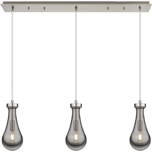 Owego 3 Light 36.88 inch Brushed Satin Nickel Linear Pendant Ceiling Light in Light Smoke Glass
