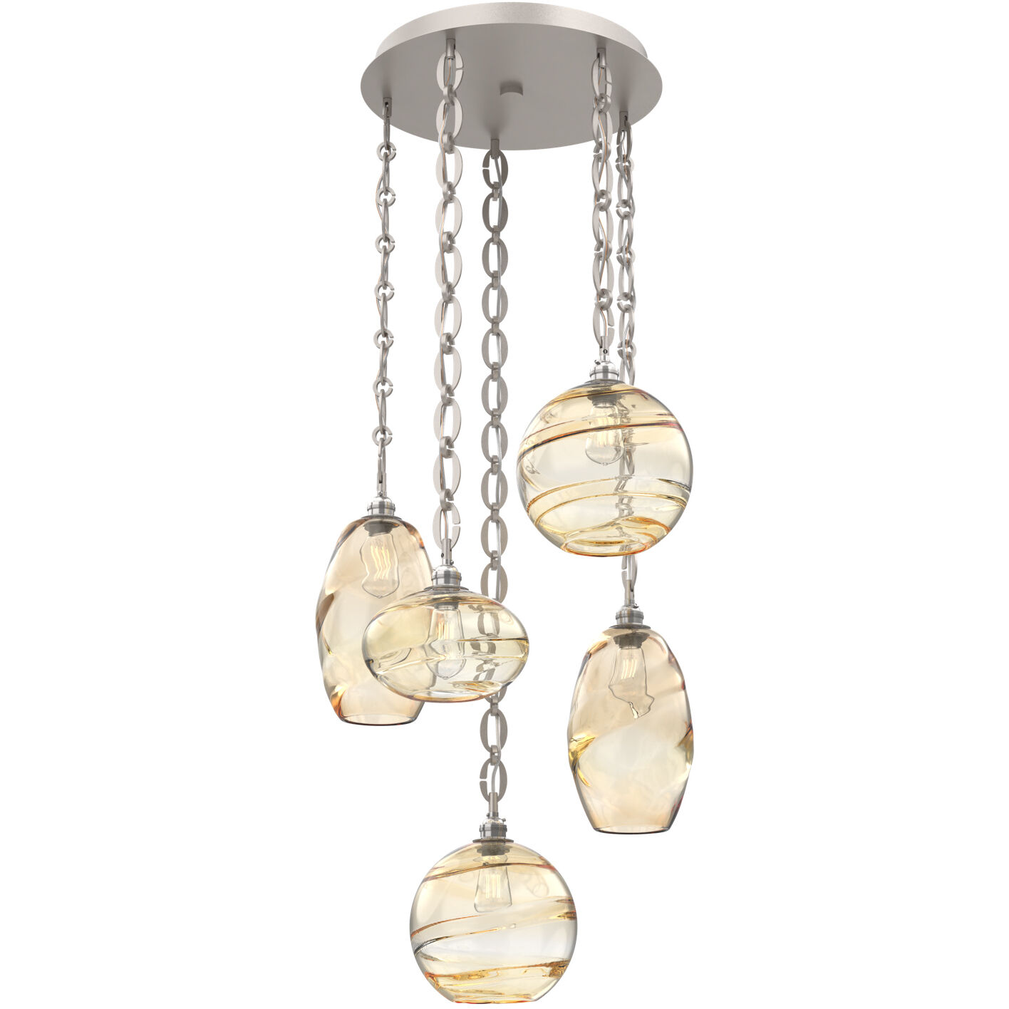 Misto 5 Light 23 inch Beige Silver Multi-Pendant Ceiling Light in Amber Optic, Oval Chain