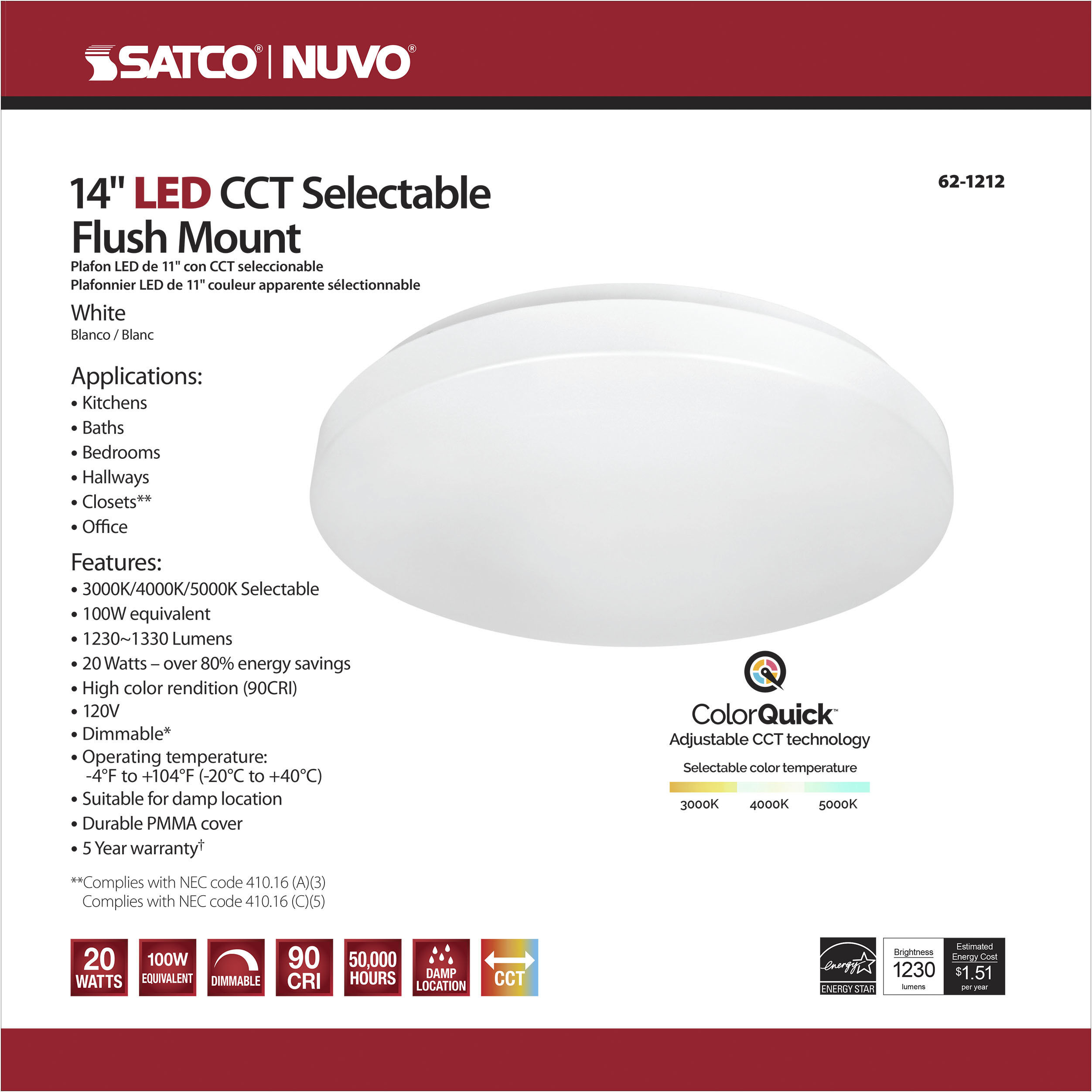 Cloud LED 14 inch White Flush Mount Ceiling Light
