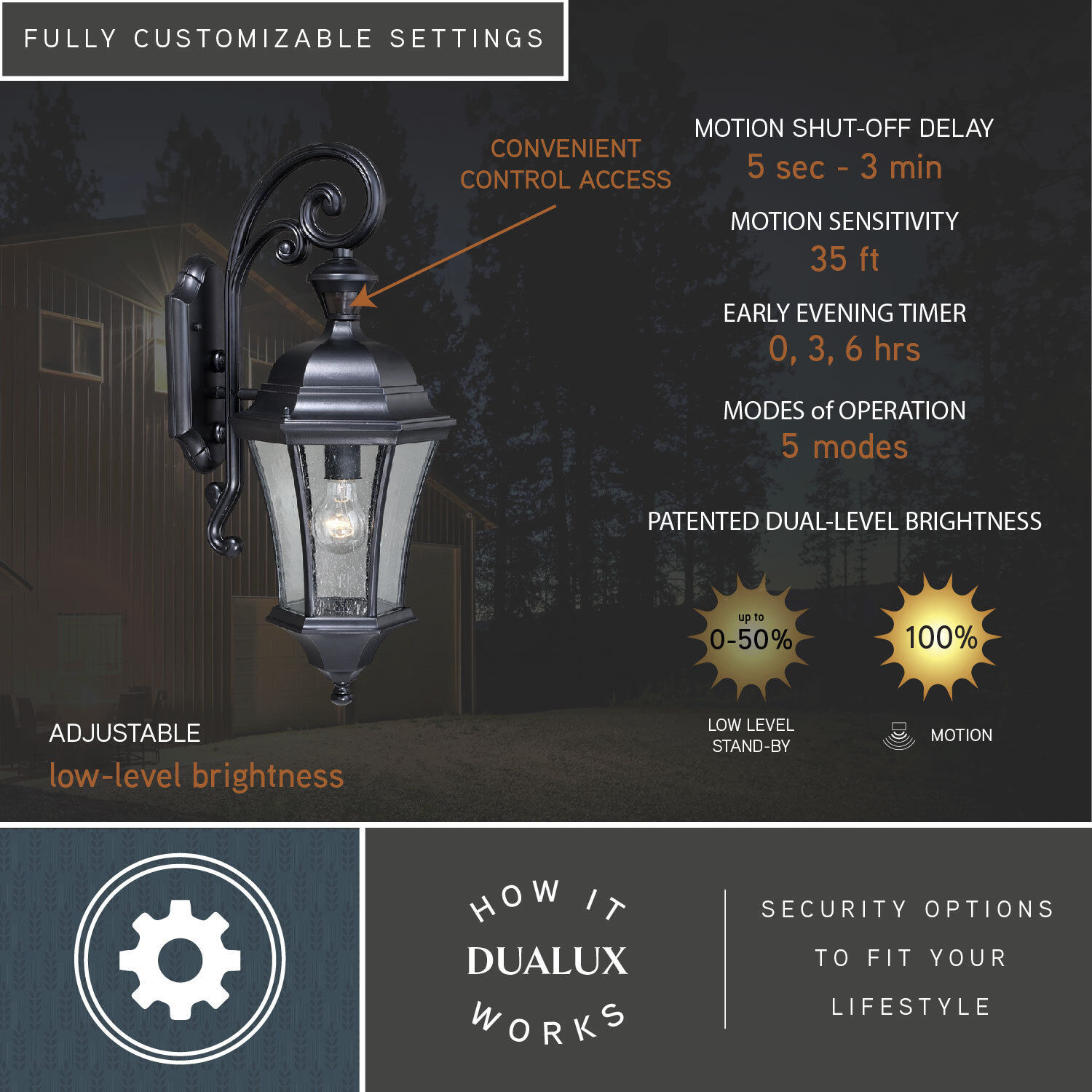 Aberdeen Shiny Black Outdoor Motion Sensor