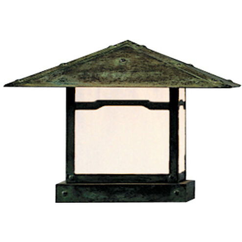 Monterey 1 Light 9 inch Verdigris Patina Column Mount in Amber Mica, Cloud Lift Overlay