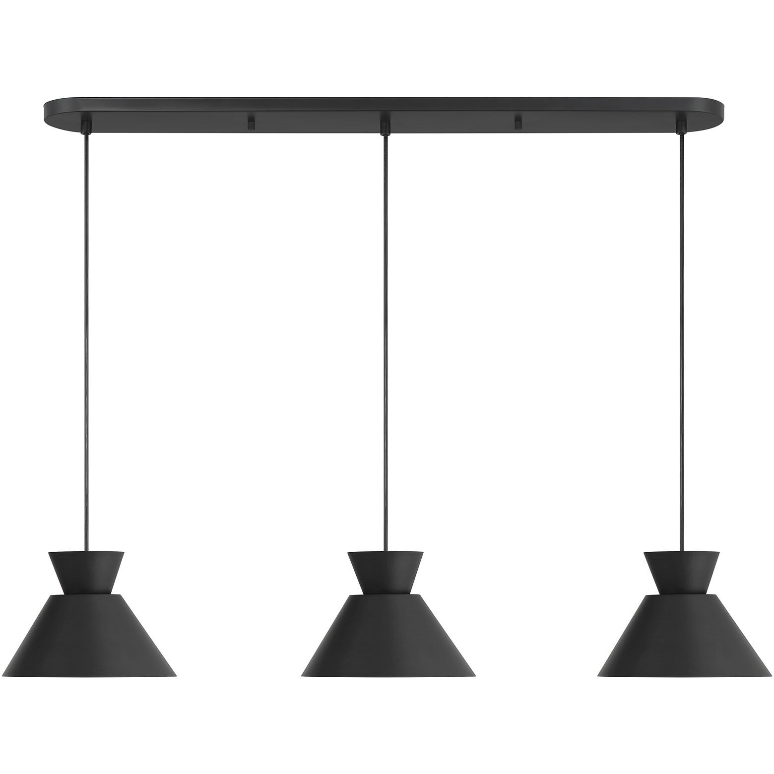 Mid-Century Modern 3 Light 40 inch Matte Black Linear Chandelier Ceiling Light
