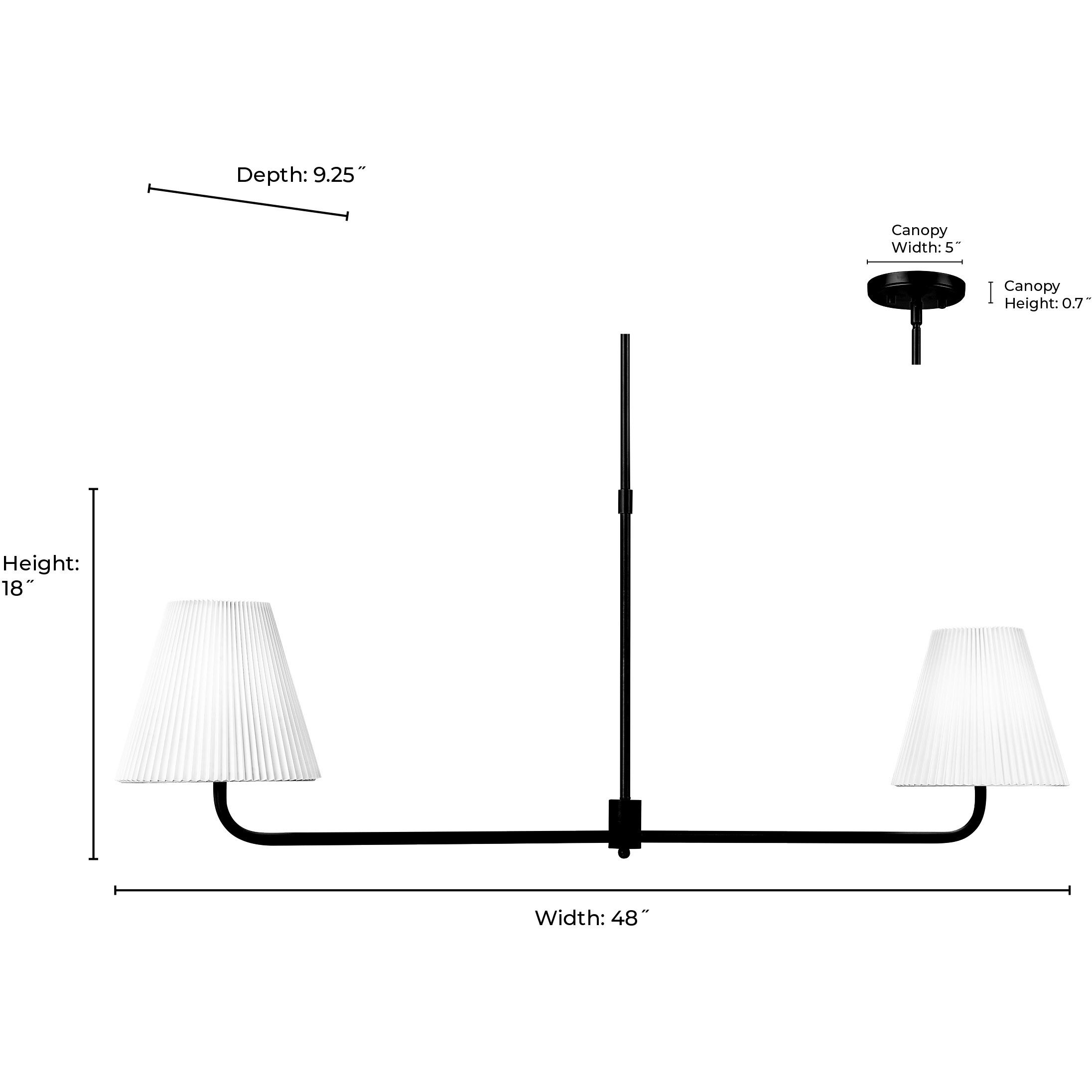 Ami 2 Light 48 inch Matte Black Linear Chandelier Ceiling Light