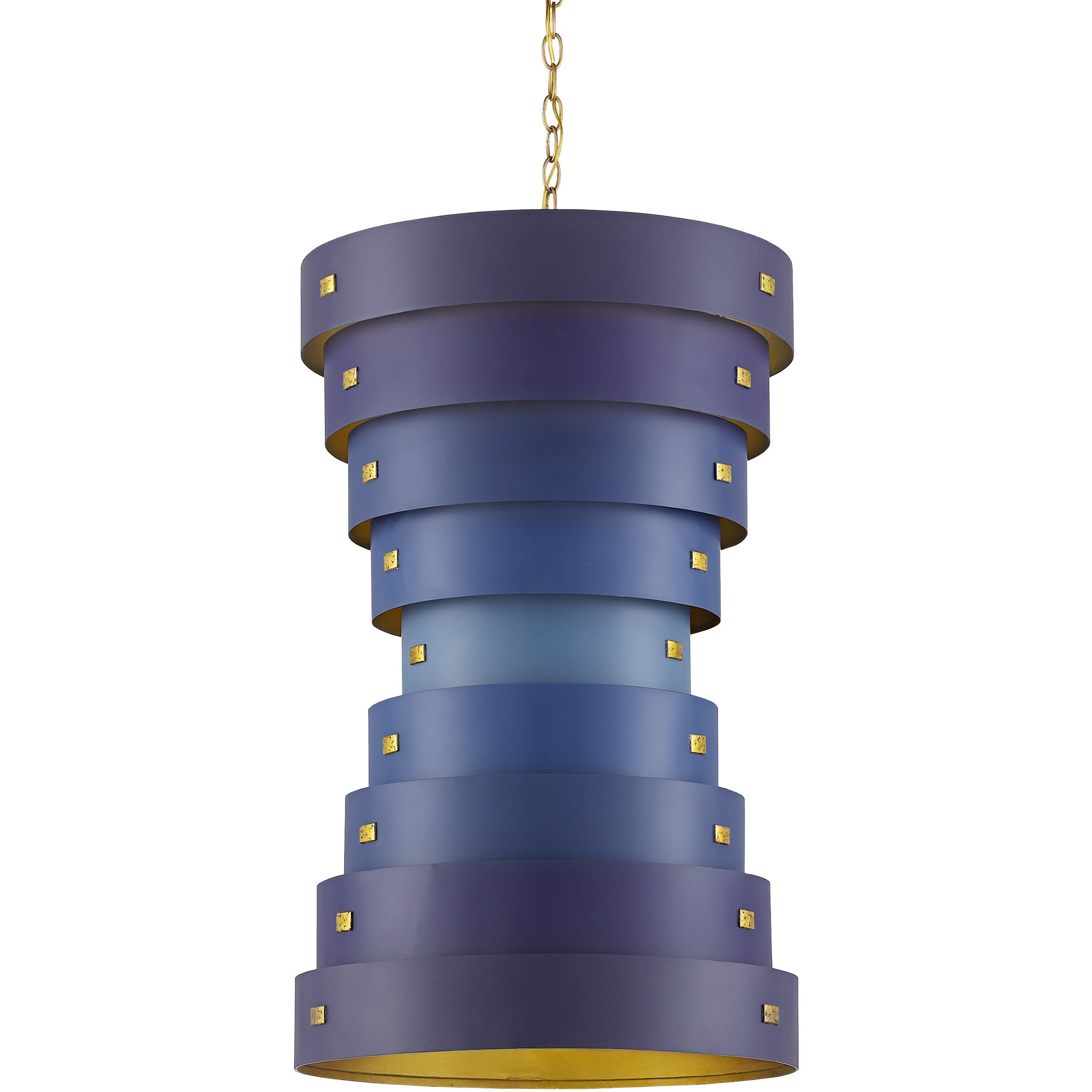 Graduation 6 Light 20 inch Blue/Contemporary Gold Leaf/New Gold Leaf Chandelier Ceiling Light, Small, Hiroshi Koshitaka Collection