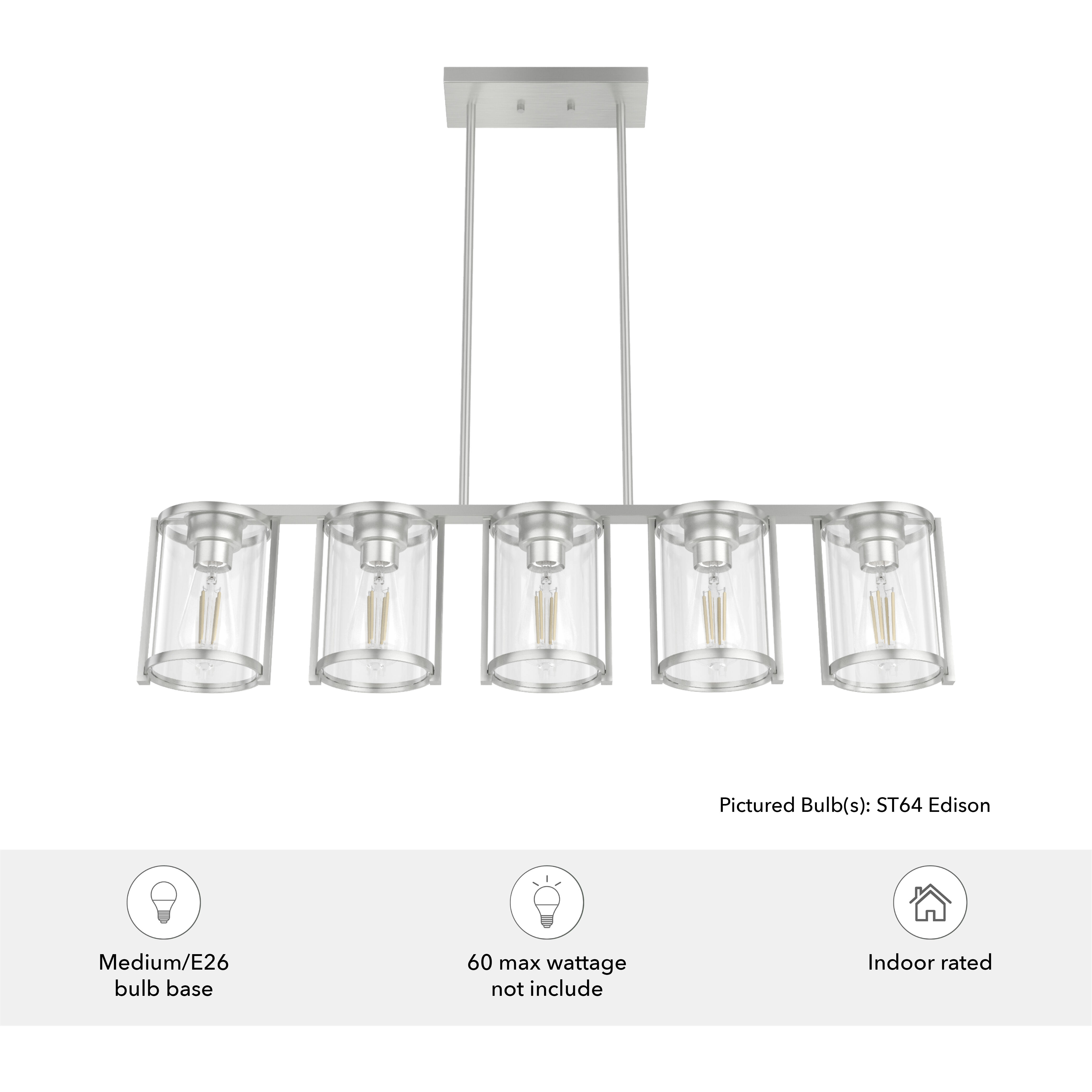 Astwood 5 Light 39 inch Brushed Nickel Linear Chandelier Ceiling Light, Large