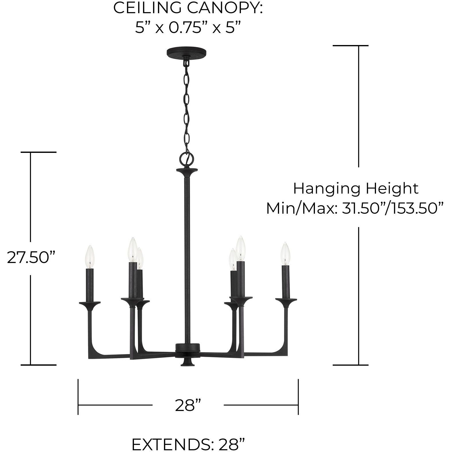 Clint 6 Light 28 inch Black Iron Chandelier Ceiling Light
