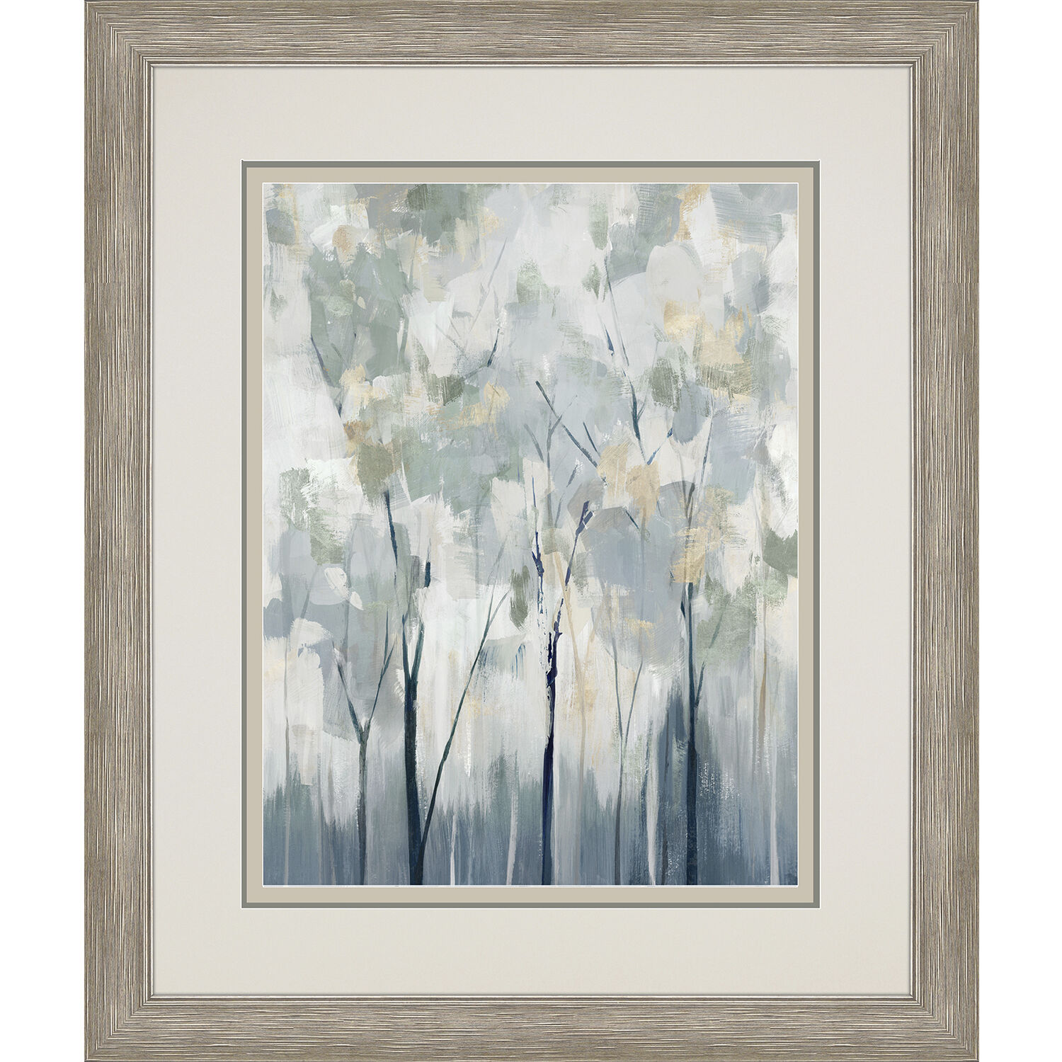 Blue Forest Adventure Blue and Gray and Neutral and White Framed Art