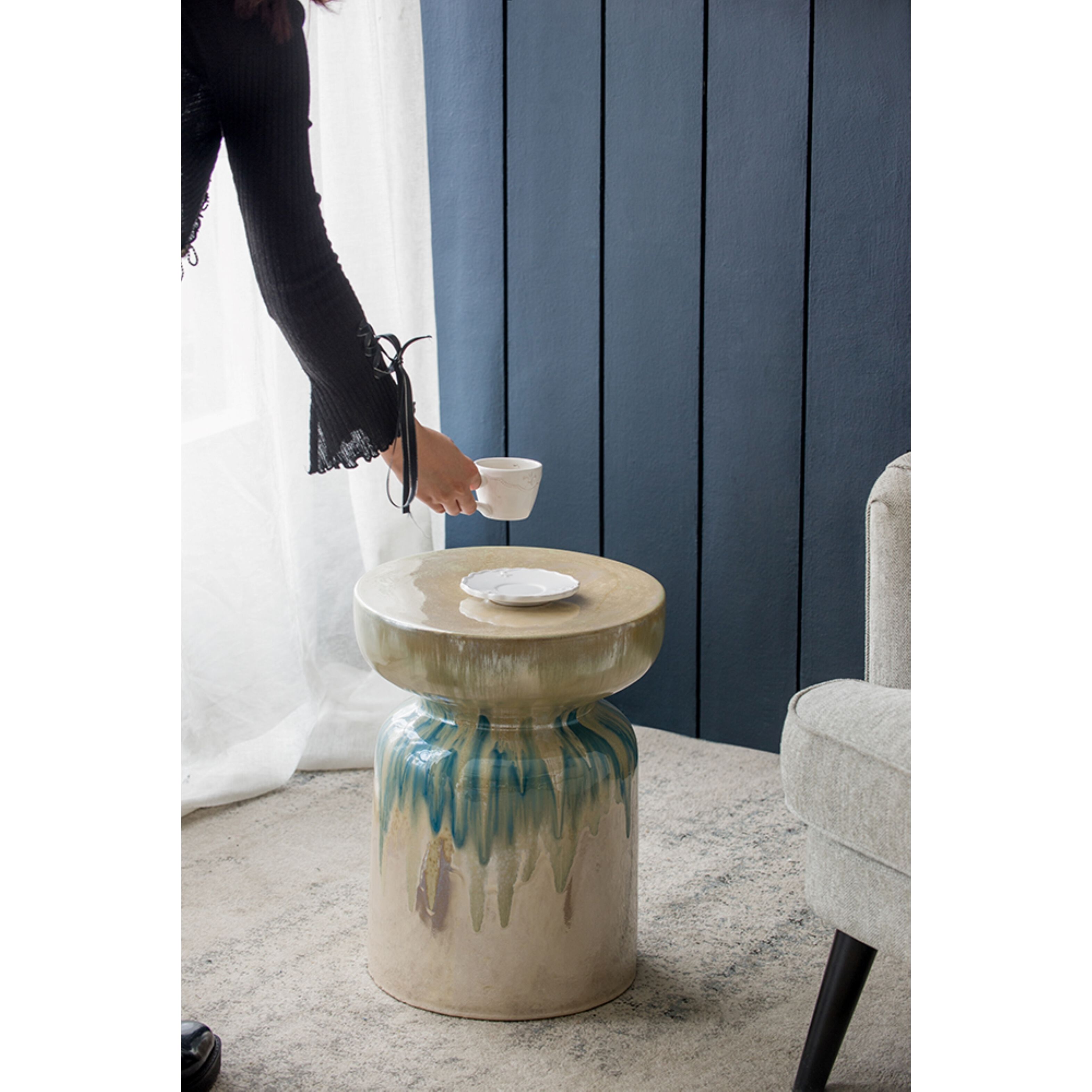 Remy 18 inch Blue/Beige Garden Stool