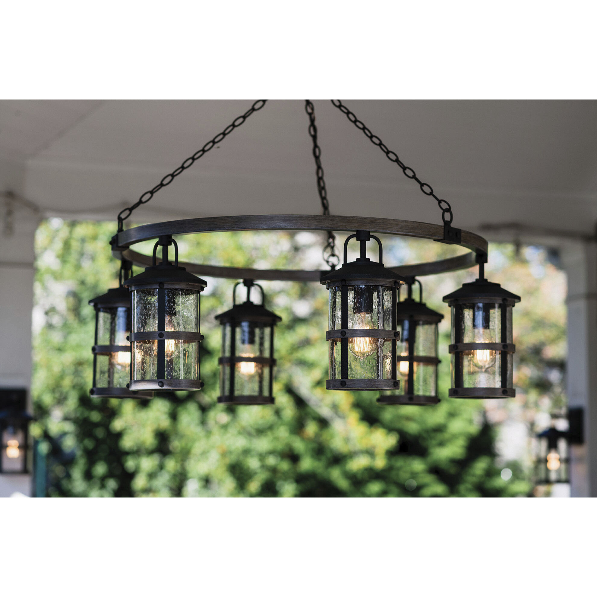 Open Air Lakehouse LED 42 inch Aged Zinc with Driftwood Gray Outdoor Hanging, Estate Series