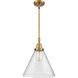 Franklin Restoration X-Large Cone 1 Light 12 inch Brushed Brass Mini Pendant Ceiling Light in Seedy Glass