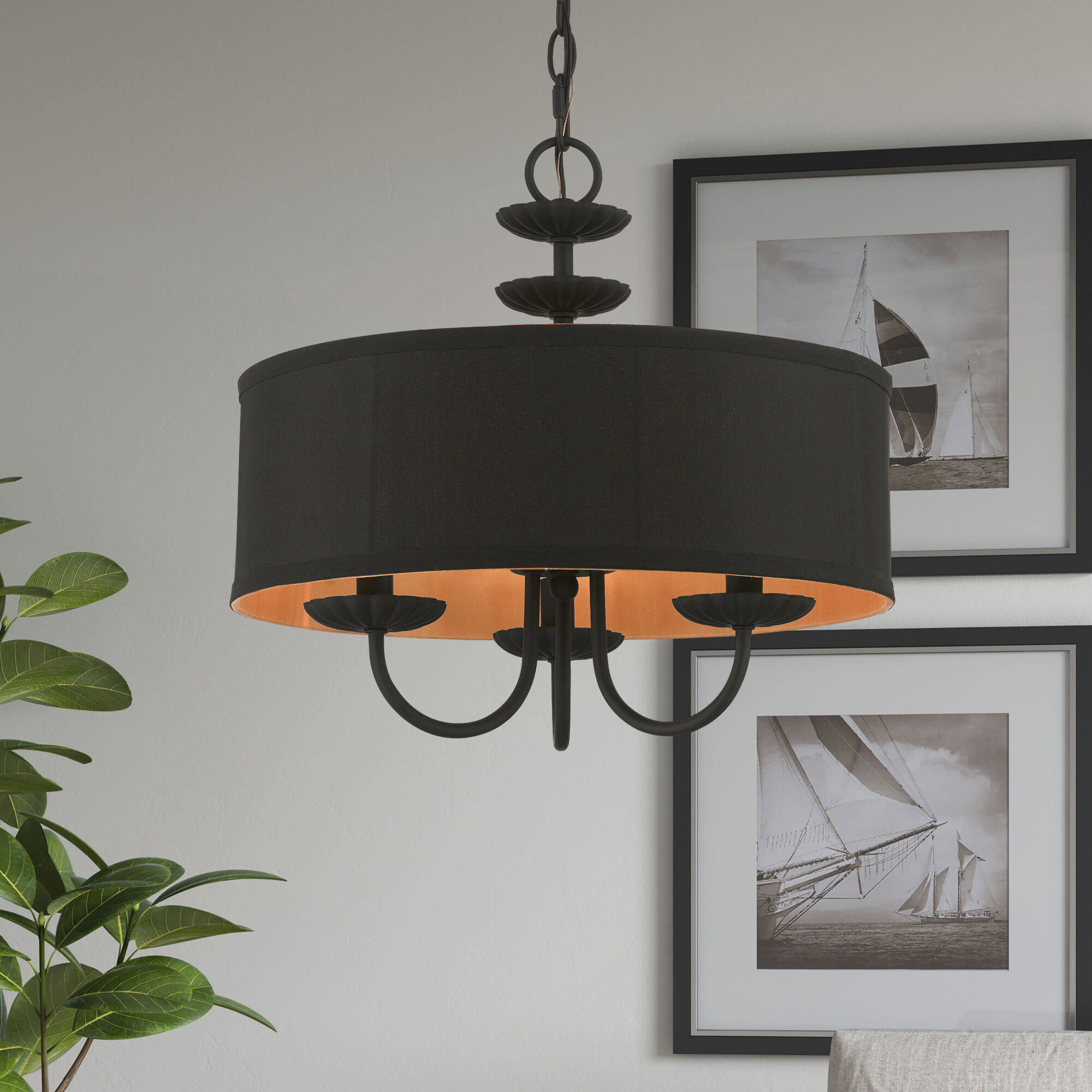 Winchester 3 Light 16 inch Black Pendant Chandelier Ceiling Light