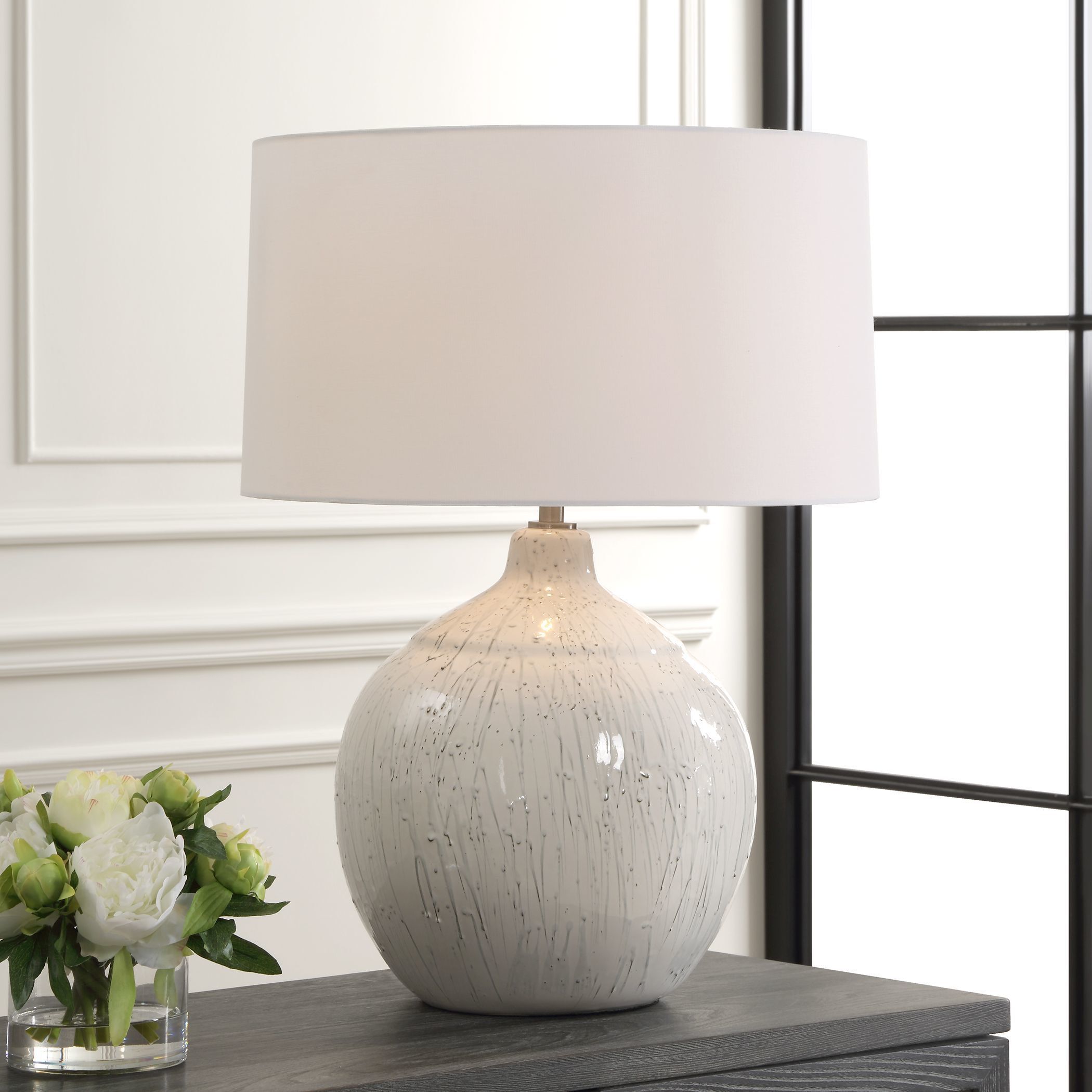 Dribble 25.75 inch 150.00 watt White Glaze with Dripped Gray Texture and Brushed Nickel Table Lamp Portable Light
