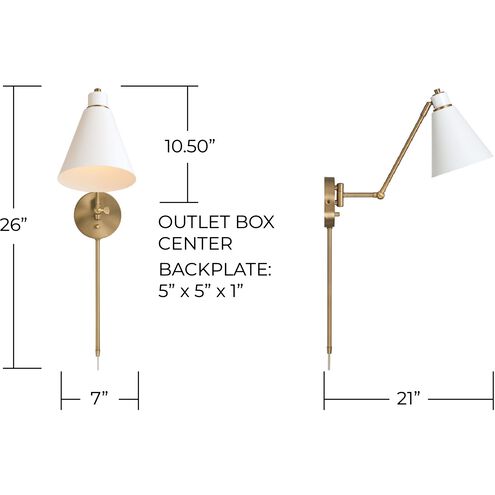 Bradley 1 Light 7 inch Aged Brass and White Sconce Wall Light