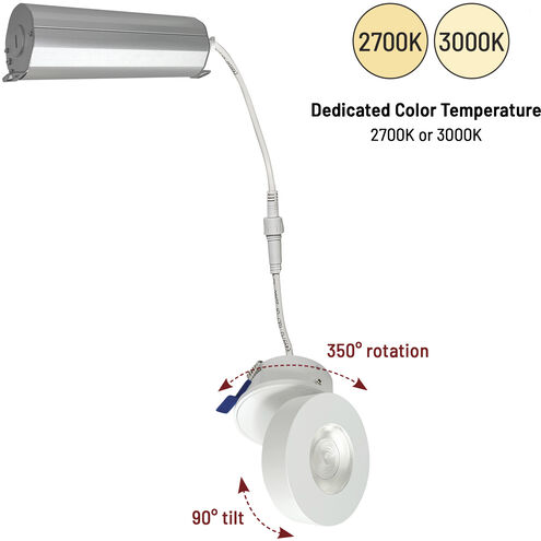 M-Wave Matte Powder White Recessed Can-less Adjustable LED Downlight in 2700K