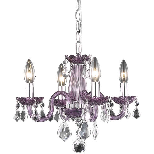 Rococo 4 Light 15 inch Purple Dining Chandelier Ceiling Light in Clear