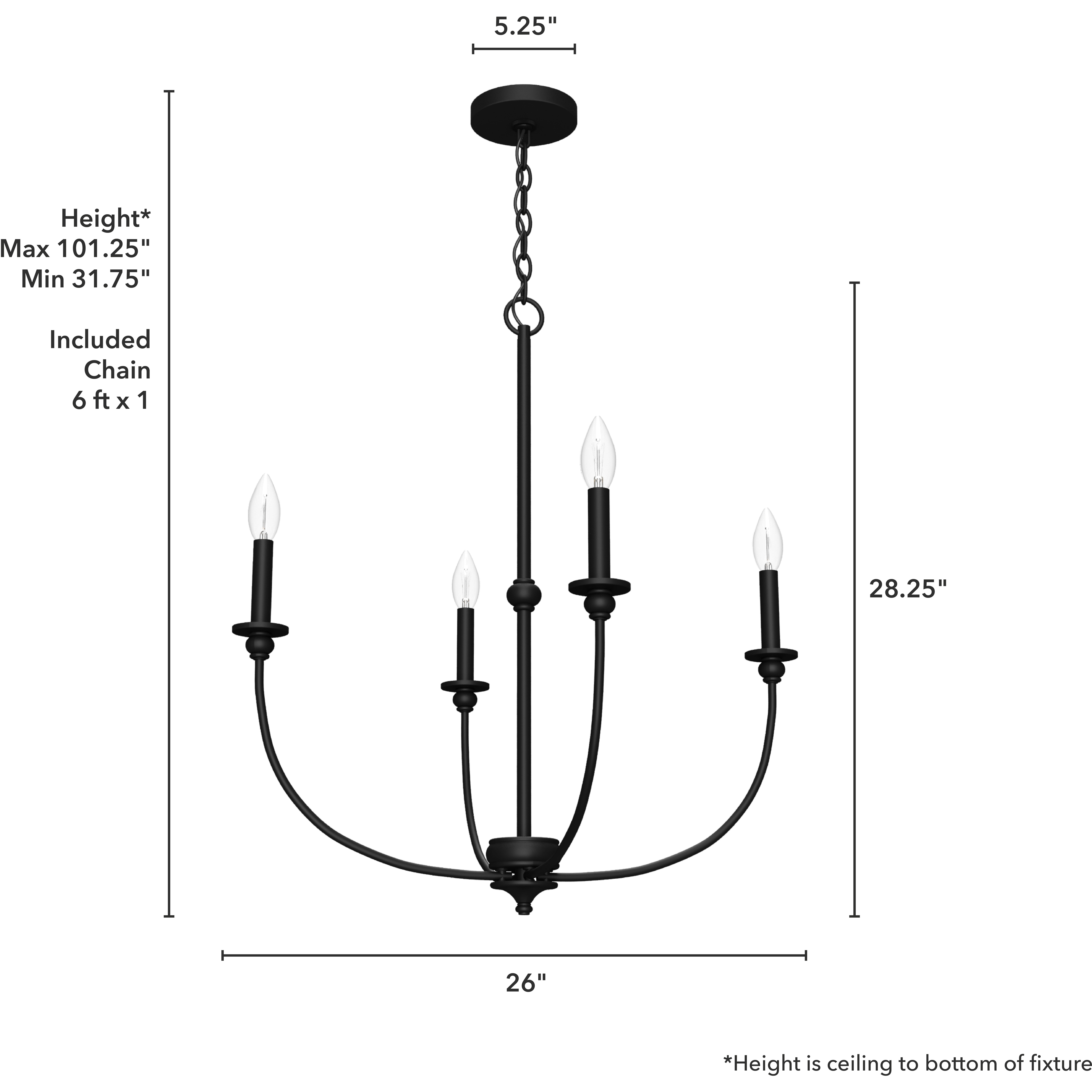 Southcrest 4 Light 26 inch Flat Matte Black Chandelier Ceiling Light