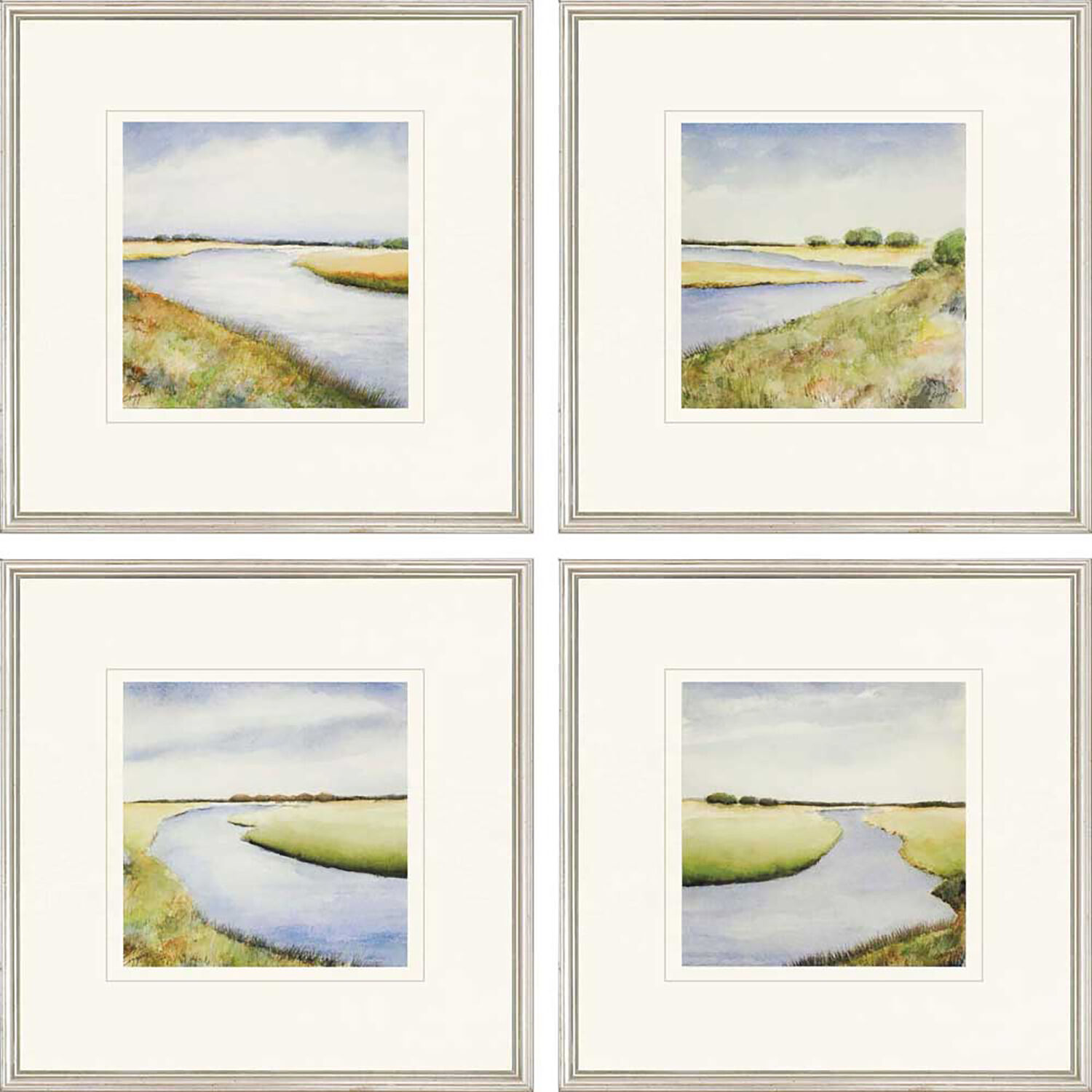 Landscapes Blue and Green and Brown and Beige Framed Art
