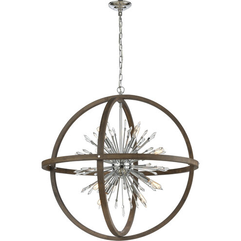 Morning Star 6 Light 19.5 inch Aged Fir with Chrome and Clear Chandelier Ceiling Light