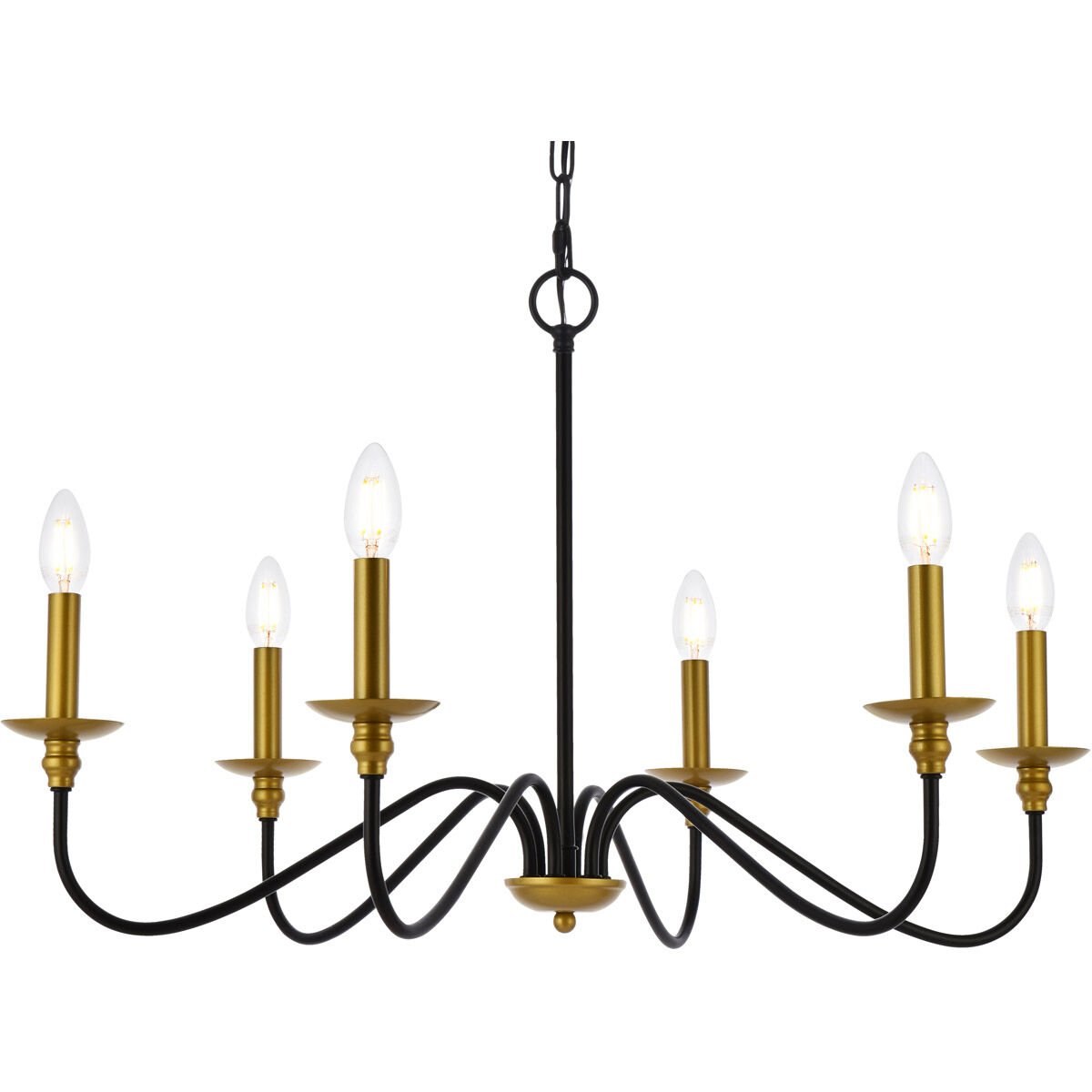 Rohan 6 Light 30 inch Brass and Black Chandelier Ceiling Light